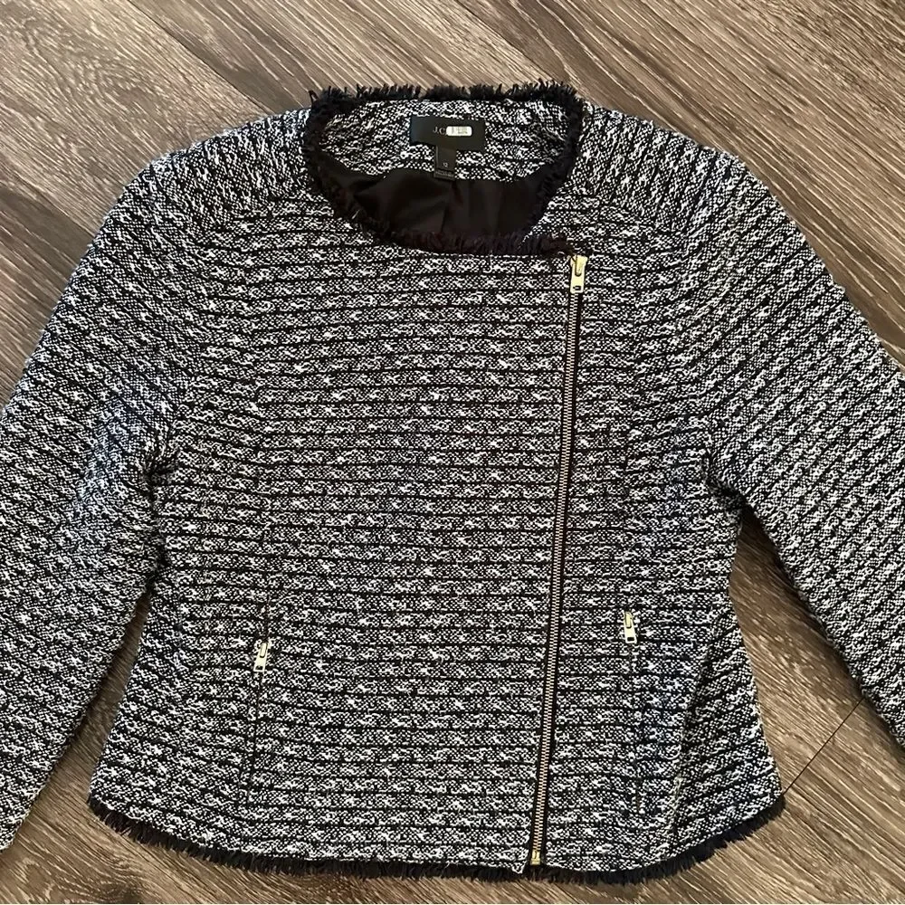 J crew tweed asymmetric zip jacket